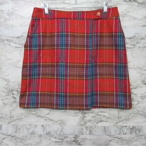 I.E. Relaxed Academia Plaid Multi Color Wool Blend Wrap Skirt Size 12